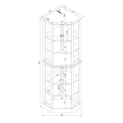 6 Shelf Corner Curio Display Cabinet with Lights, Mirrors and Adjustable Shelves, Cherry