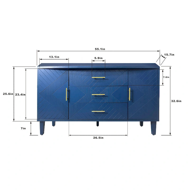 2-Door 3-Drawer Cabinet with Carved Effect