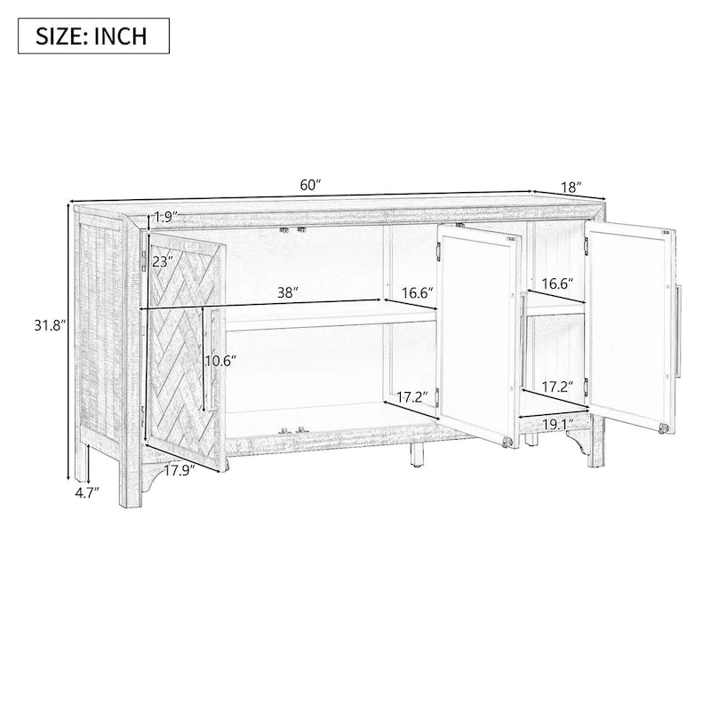 Storage Cabinet Sideboard with MDF+Pine veneer , Adjustable Shelves, Suitable for Living Rooms, Entrance and Study Rooms