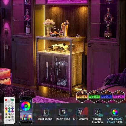 Wine Bar Cabinet with RGB Light and Outlet - 23.6D x 13.6W x 31H