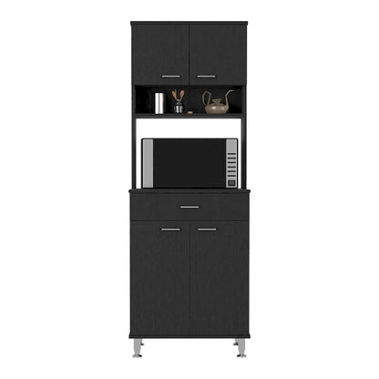 Pantry Piacenza,Two Double Door Cabinet, Black Wengue Finish,High quality and durable