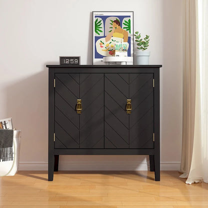 2 Door Wooden Cabinets with Adjustable Shelve, Wood Cabinet Vintage Style Sideboard for Living Room, Dining Room, Office