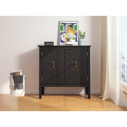2 Door Wooden Cabinets with Adjustable Shelve, Wood Cabinet Vintage Style Sideboard for Living Room, Dining Room, Office