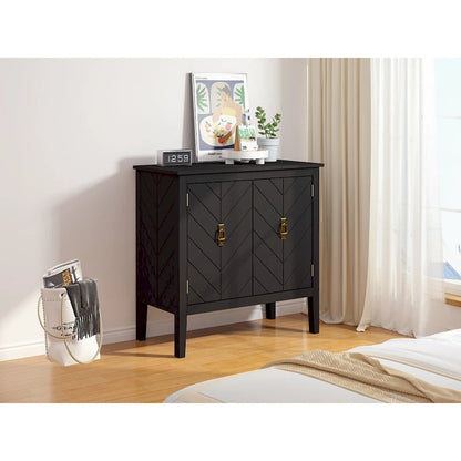 2 Door Wooden Cabinets with Adjustable Shelve, Wood Cabinet Vintage Style Sideboard for Living Room, Dining Room, Office