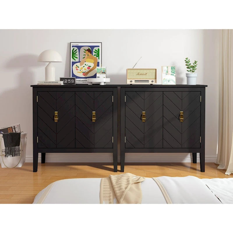 2 Door Wooden Cabinets with Adjustable Shelve, Wood Cabinet Vintage Style Sideboard for Living Room, Dining Room, Office