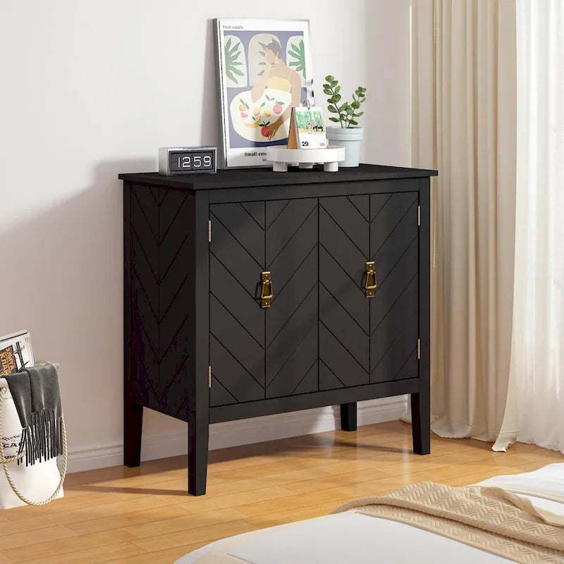 2 Door Wooden Cabinets with Adjustable Shelve, Wood Cabinet Vintage Style Sideboard for Living Room, Dining Room, Office