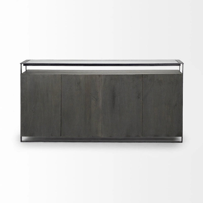 Vidro III Glass Top 4 Solid Wood Door w/ Metal Frame Sideboard - 72.0L x 18.0W x 35.8H