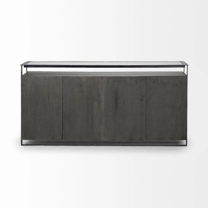 Vidro III Glass Top 4 Solid Wood Door w/ Metal Frame Sideboard - 72.0L x 18.0W x 35.8H