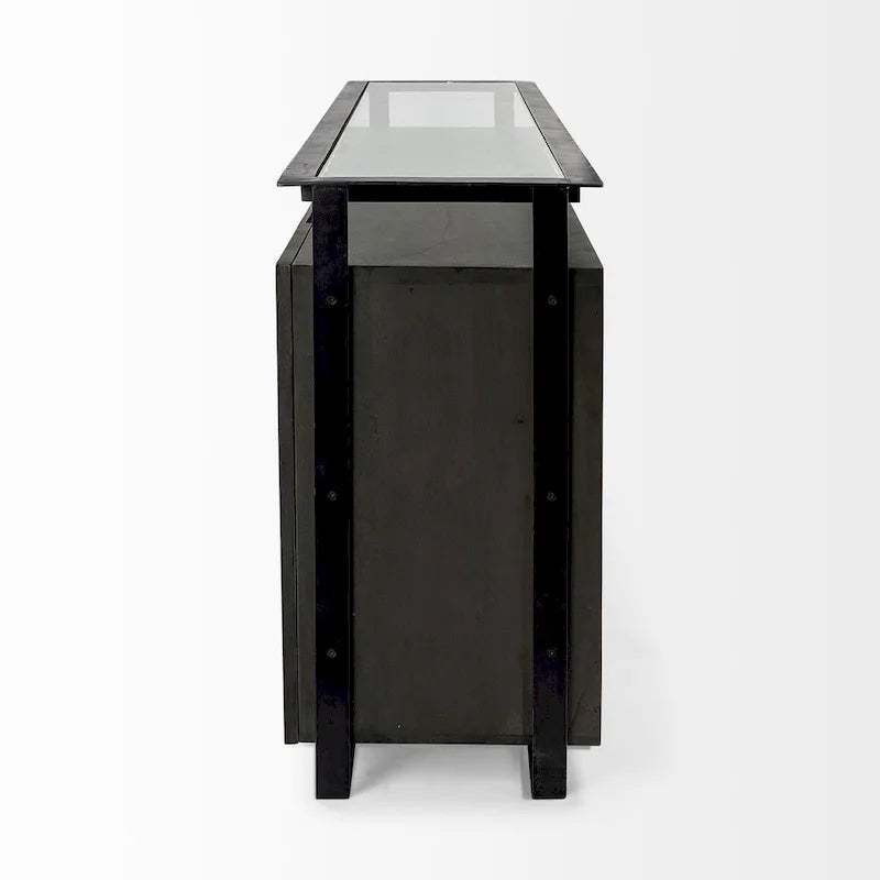 Vidro III Glass Top 4 Solid Wood Door w/ Metal Frame Sideboard - 72.0L x 18.0W x 35.8H