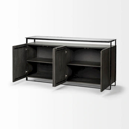 Vidro III Glass Top 4 Solid Wood Door w/ Metal Frame Sideboard - 72.0L x 18.0W x 35.8H