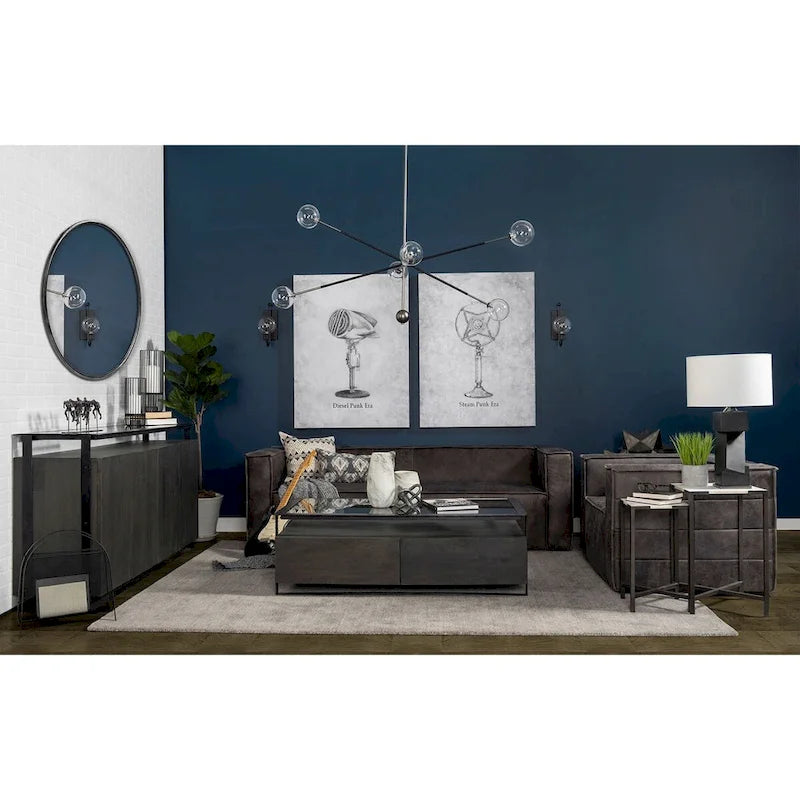 Vidro III Glass Top 4 Solid Wood Door w/ Metal Frame Sideboard - 72.0L x 18.0W x 35.8H