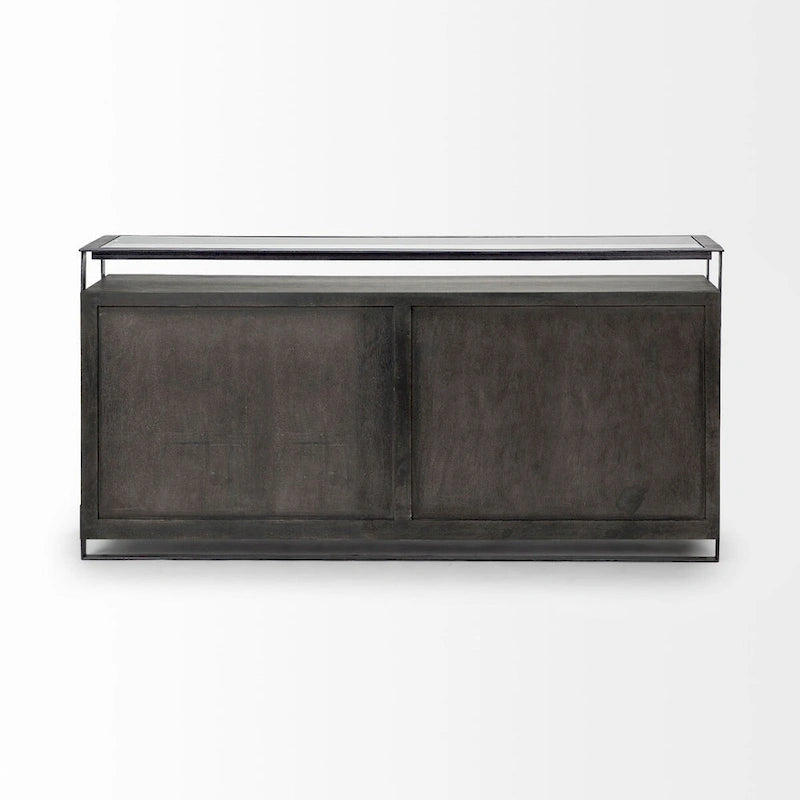 Vidro III Glass Top 4 Solid Wood Door w/ Metal Frame Sideboard - 72.0L x 18.0W x 35.8H