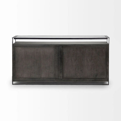 Vidro III Glass Top 4 Solid Wood Door w/ Metal Frame Sideboard - 72.0L x 18.0W x 35.8H