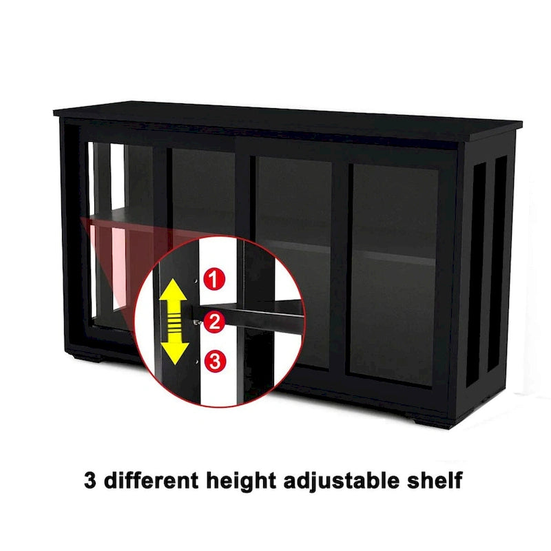 Sideboard Kitchen Buffet Storage, Adjustable Shelf & Glass Door, Black