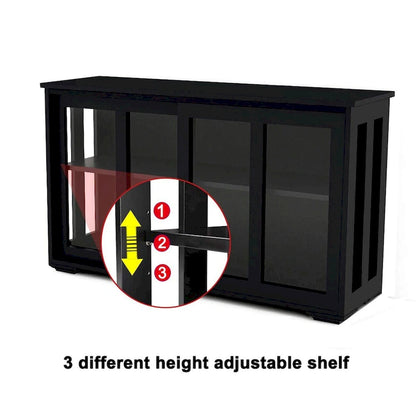 Sideboard Kitchen Buffet Storage, Adjustable Shelf & Glass Door, Black