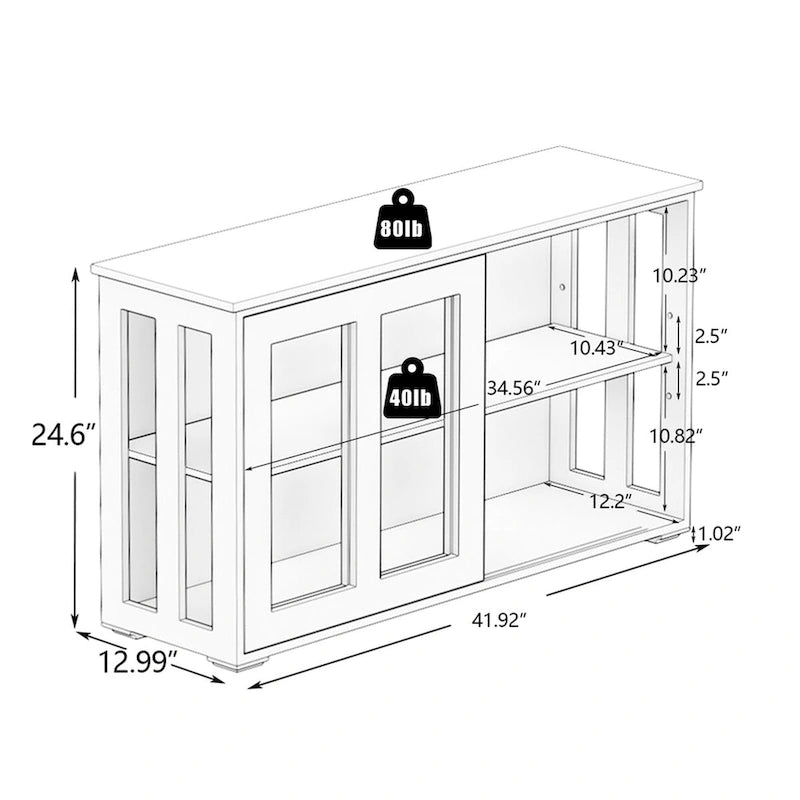 Sideboard Kitchen Buffet Storage, Adjustable Shelf & Glass Door, Black