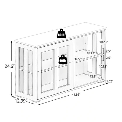 Sideboard Kitchen Buffet Storage, Adjustable Shelf & Glass Door, Black