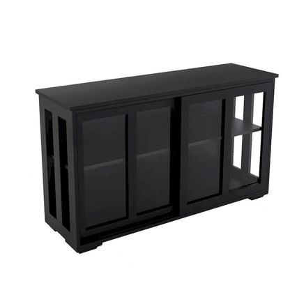 Sideboard Kitchen Buffet Storage, Adjustable Shelf & Glass Door, Black