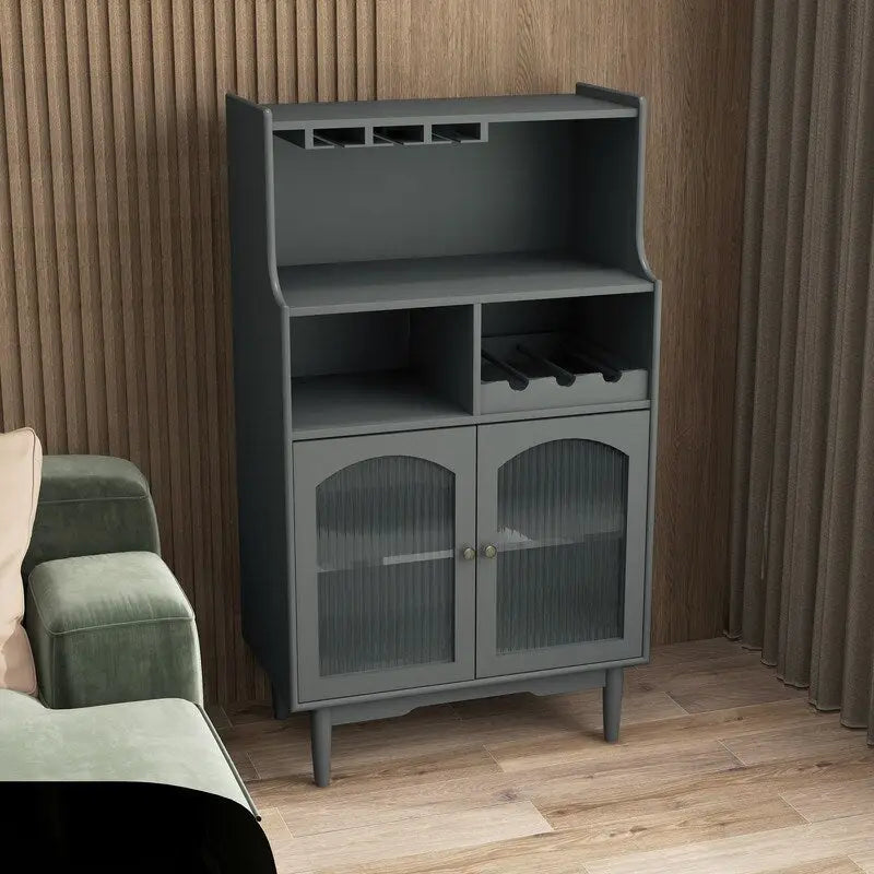 Modern Wine Cabinet Sideboard with Removable Rack and Wine Glass Rack and 2-Door Glass Cabinet for Living Room, Dining Room