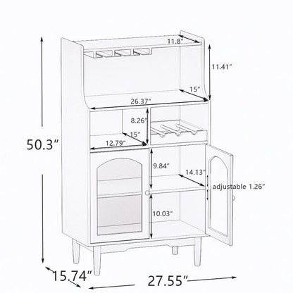 Modern Wine Cabinet Sideboard with Removable Rack and Wine Glass Rack and 2-Door Glass Cabinet for Living Room, Dining Room