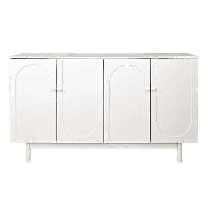Modern 4 Door Intaglio Storage Cabinet with Adjustable Shelf, Stylish and Accent Cabinet with Pine Legs, Buffet Sideboard