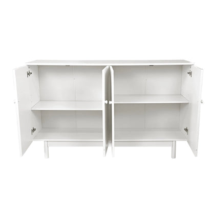 Modern 4 Door Intaglio Storage Cabinet with Adjustable Shelf, Stylish and Accent Cabinet with Pine Legs, Buffet Sideboard