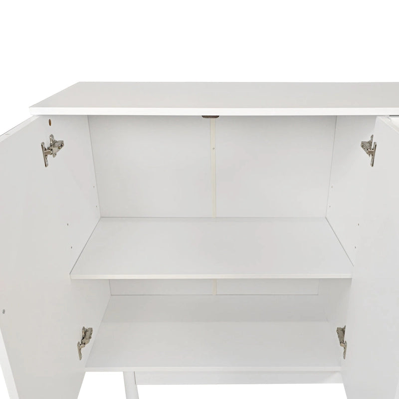 Modern 4 Door Intaglio Storage Cabinet with Adjustable Shelf, Stylish and Accent Cabinet with Pine Legs, Buffet Sideboard