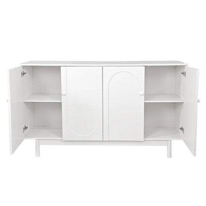 Modern 4 Door Intaglio Storage Cabinet with Adjustable Shelf, Stylish and Accent Cabinet with Pine Legs, Buffet Sideboard