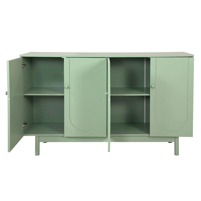 Modern 4 Door Intaglio Storage Cabinet with Adjustable Shelf, Stylish and Accent Cabinet with Pine Legs, Buffet Sideboard