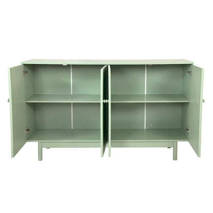 Modern 4 Door Intaglio Storage Cabinet with Adjustable Shelf, Stylish and Accent Cabinet with Pine Legs, Buffet Sideboard