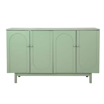 Modern 4 Door Intaglio Storage Cabinet with Adjustable Shelf, Stylish and Accent Cabinet with Pine Legs, Buffet Sideboard