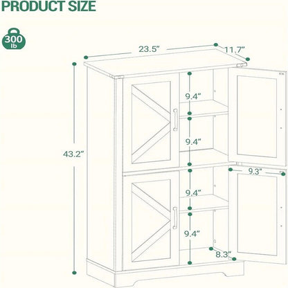 Freestanding Cabinet with 4 Door, 2 Adjustable Shelves - 11.8D x 23.6W x 43.3H
