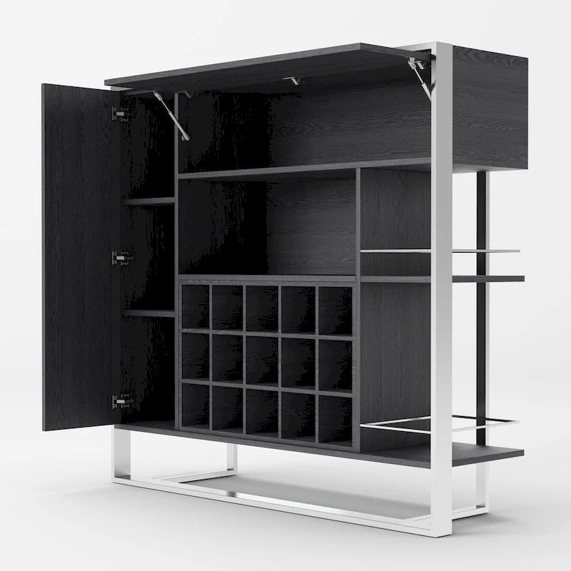 Modrest Fauna Elm Grey & Stainless Steel Wine Cabinet
