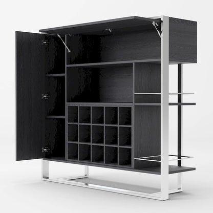 Modrest Fauna Elm Grey & Stainless Steel Wine Cabinet