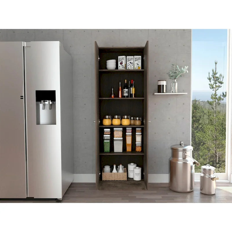 Storage Cabinet Pipestone, Five Shelves, Dark Brown / Black Wengue Finish,High quality and durable