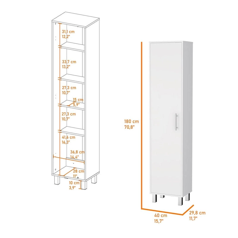 Storage Cabinet Buccan, Five Shelves, White Finish,High quality and durable