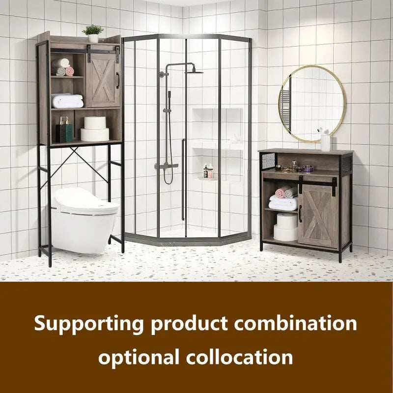 MDF With Triamine Iron Frame Sliding Door Three-Layer Rack Bathroom Cabinet