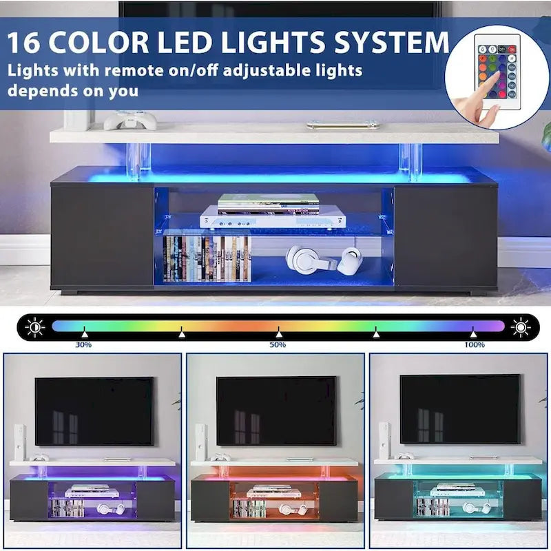 Center Media Storage Console Table with Large Side Cabinet for Living Room - White
