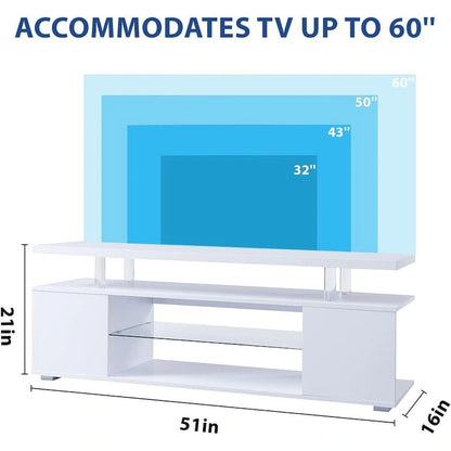 Center Media Storage Console Table with Large Side Cabinet for Living Room - White