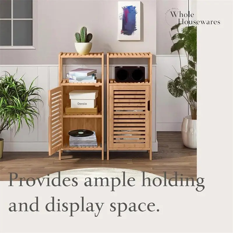 Bamboo Shoe Rack Cabinet Shelf Storage with Doors for Bathroom - 13.2D x 14.4W x 33.8H