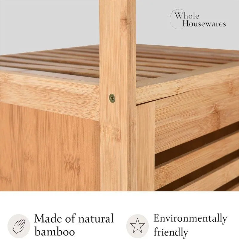 Bamboo Shoe Rack Cabinet Shelf Storage with Doors for Bathroom - 13.2D x 14.4W x 33.8H