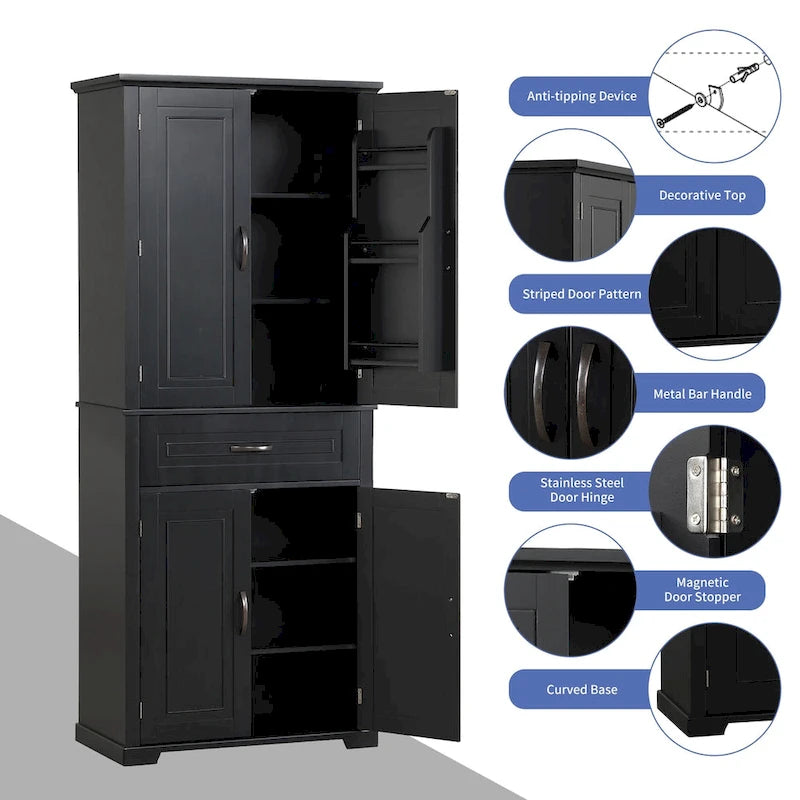 Bathroom Storage Cabinet with Doors and Drawer, Multiple Storage Space, Adjustable Shelf