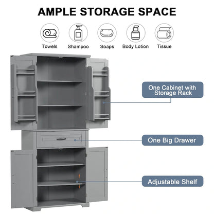 Bathroom Storage Cabinet with Doors and Drawer, Multiple Storage Space, Adjustable Shelf