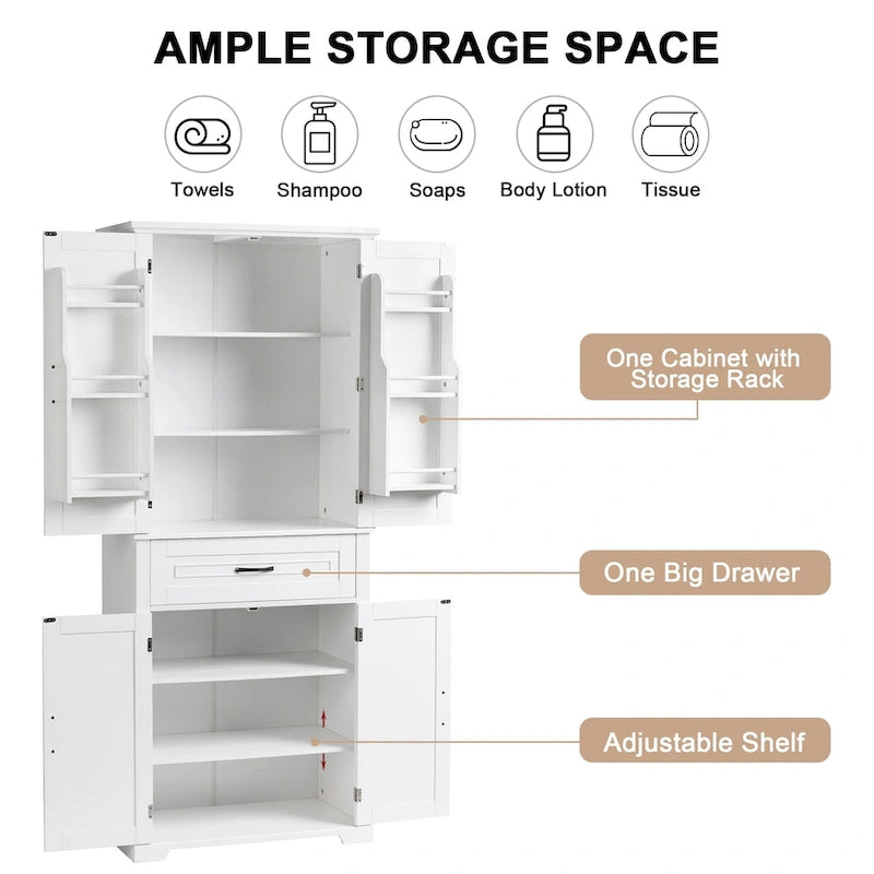 Bathroom Storage Cabinet with Doors and Drawer, Multiple Storage Space, Adjustable Shelf