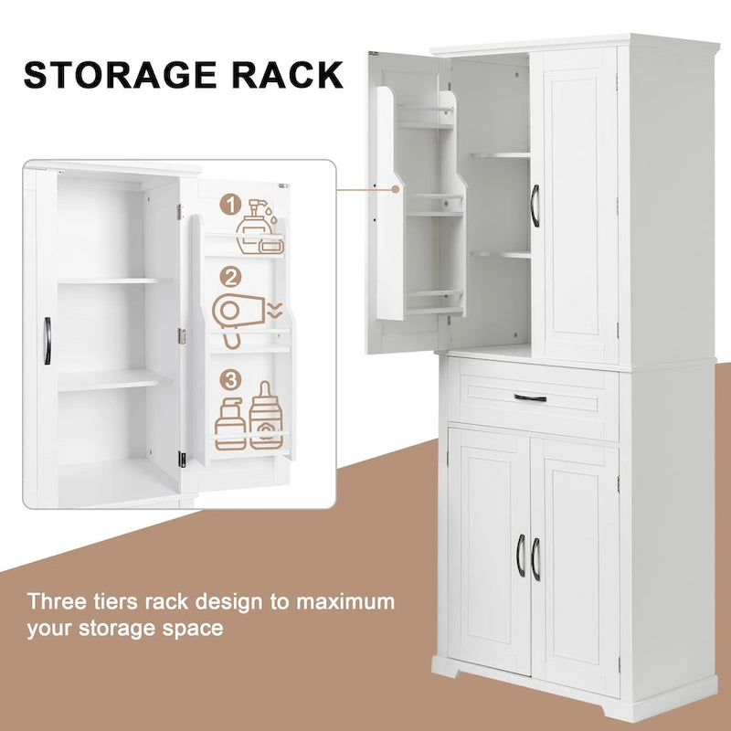 Bathroom Storage Cabinet with Doors and Drawer, Multiple Storage Space, Adjustable Shelf
