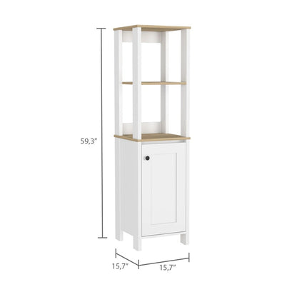 Linen Cabinet Jannes, Two Open Shelves, Single Door, Light Oak / White Finish