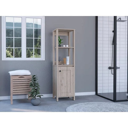 Linen Cabinet Jannes, Two Open Shelves, Single Door, Light Oak / White Finish