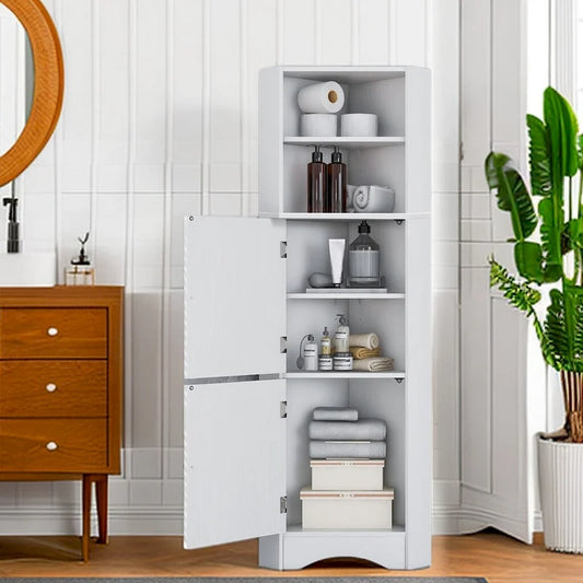 61 H Bathroom Storage Cabinet, Freestanding Bathroom Cabinet with Open Storage Bathroom Floor Cabinet