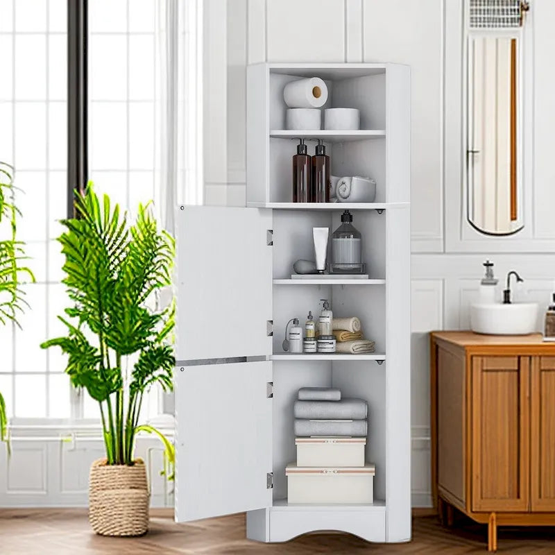 61 H Bathroom Storage Cabinet, Freestanding Bathroom Cabinet with Open Storage Bathroom Floor Cabinet