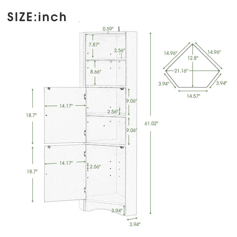 61 H Bathroom Storage Cabinet, Freestanding Bathroom Cabinet with Open Storage Bathroom Floor Cabinet